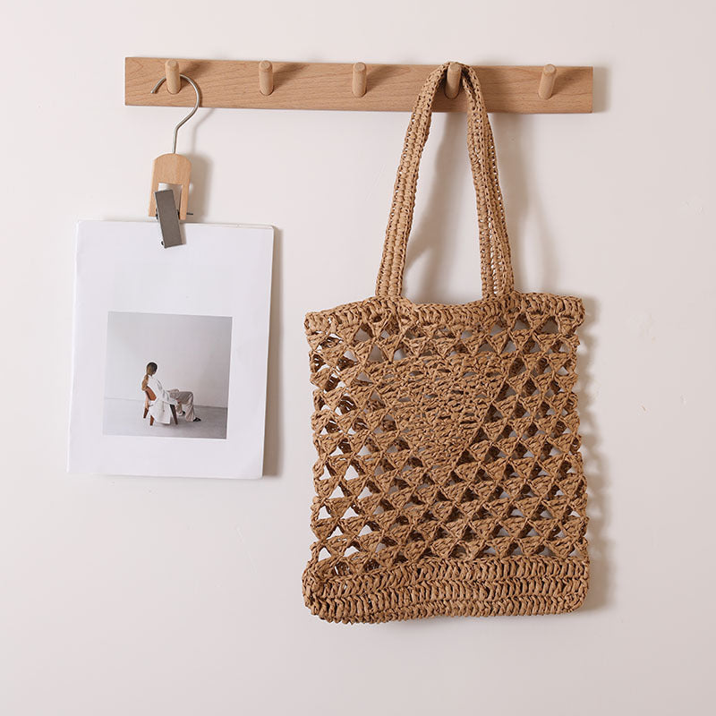 One Shoulder Straw Bag Casual Hollow Out Cutout out Woven Bag Vacation Beach Bag Women Bag Bella Mia