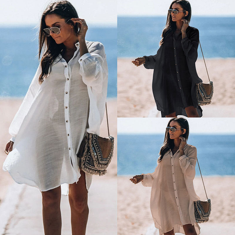 New Bamboo Shirt Single-Breasted Beach Sun Protection Shirt Seaside Casual Vacation Skirt Bella Mia