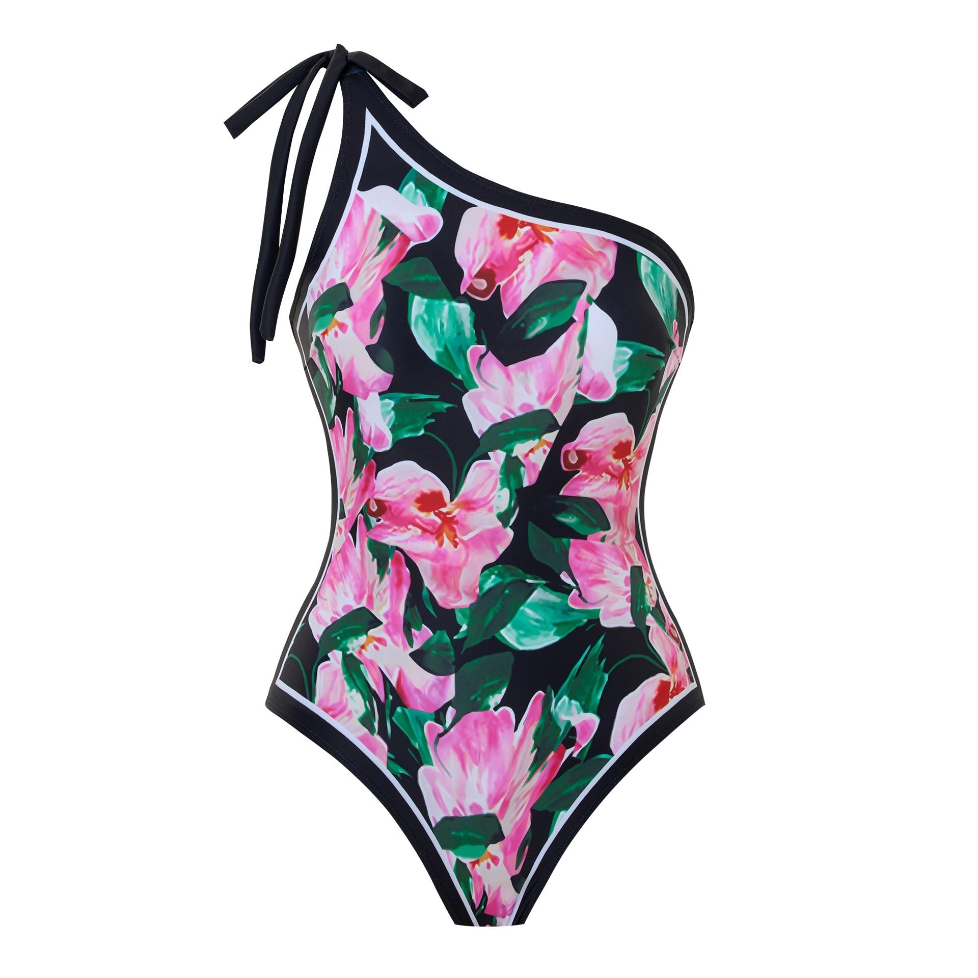 Sexy Swimsuit Women Siamese Triangle Shoulder Polyester Printed Lace up Swimsuit Bella Mia