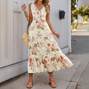 Dress Summer Women Printed Sleeveless Dress