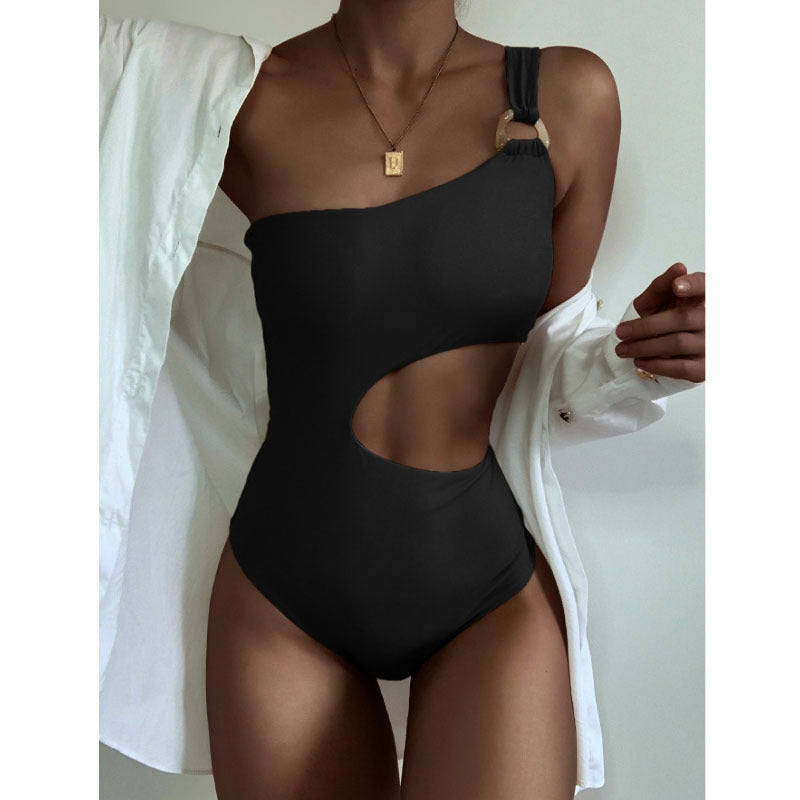 Solid Color One-piece Swimsuit Women Sexy Waist Hollow-out Swimsuit One-shoulder Two-color Swimsuit Bella Mia