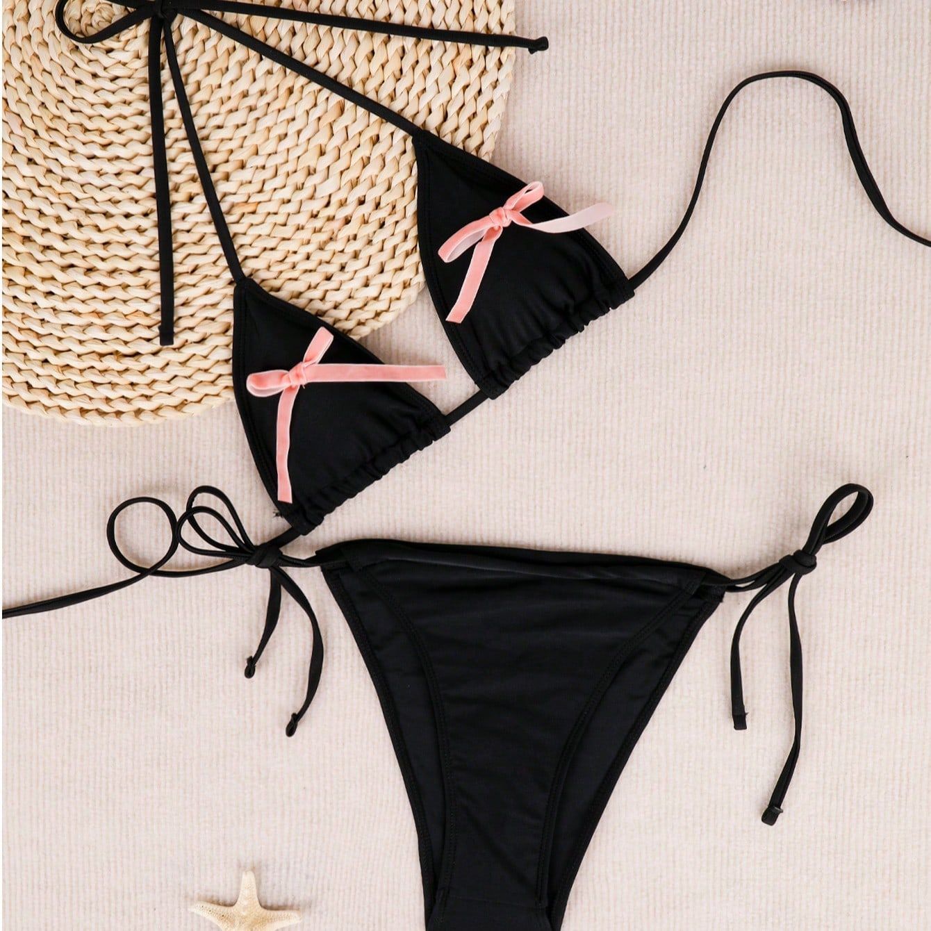 Women Sexy Backless Solid Color Bikini Lace up Three Point Bikini Split Swimsuit Bella Mia