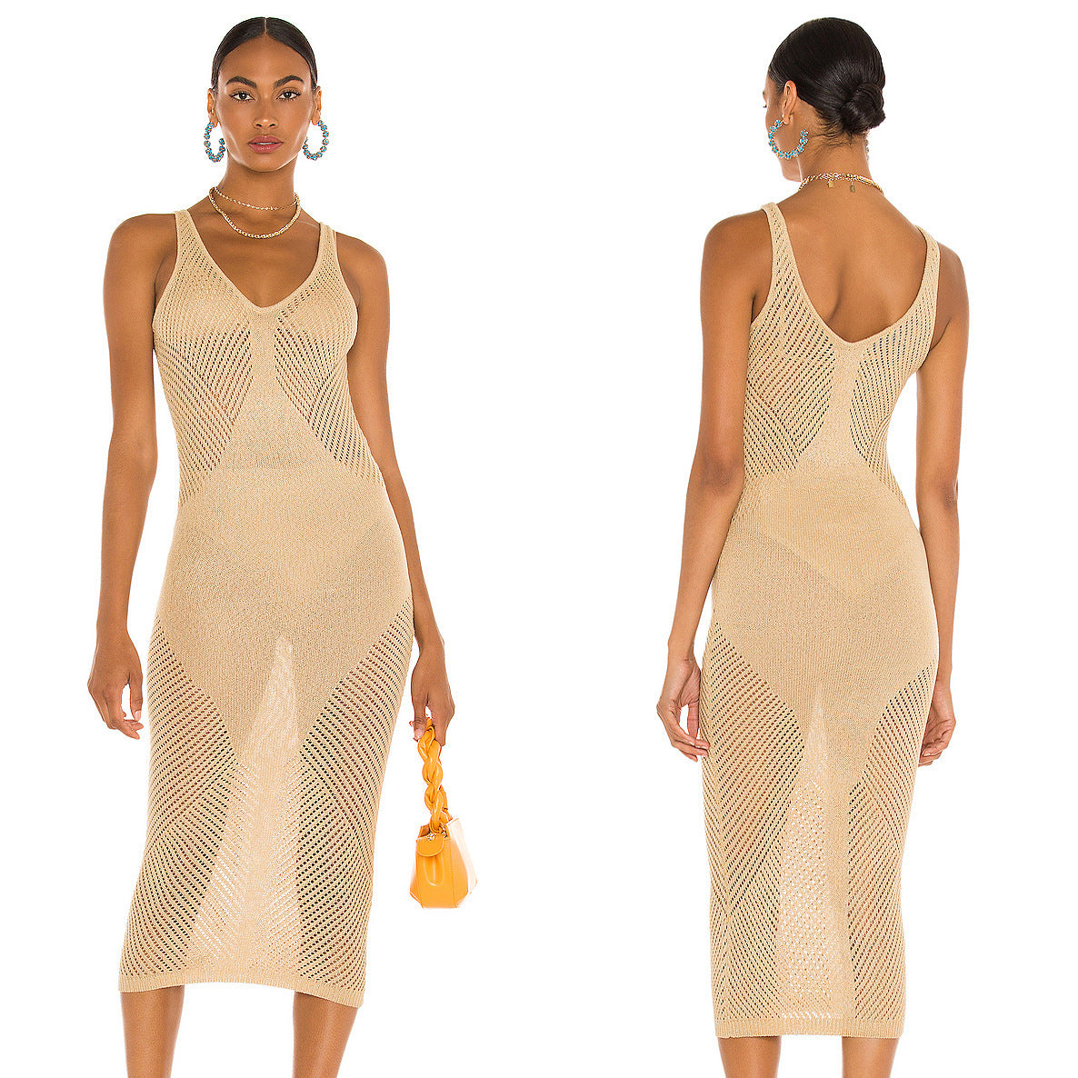 Knitted Hollow Out Cutout out V-neck Vest Skirt Holiday Casual Beach Bikini Cover 2 Colors Bella Mia