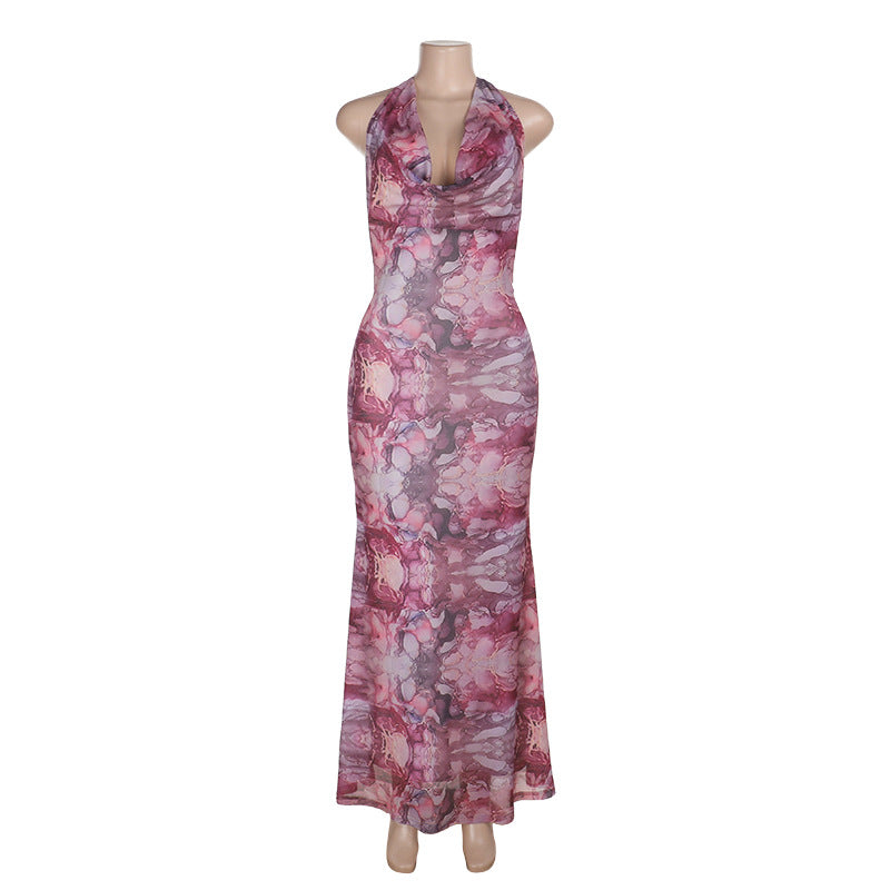 Summer Sexy Niche Halter Collar Printing High End Exquisite Dress Bella Mia