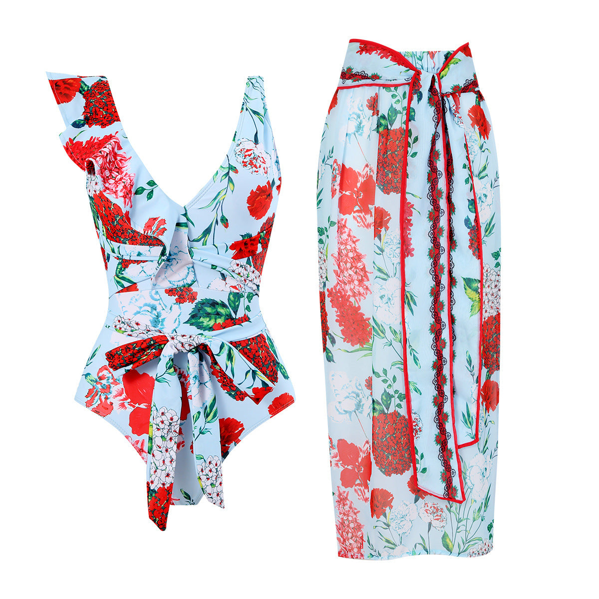 Siamese Conservative Flying Edge Covering Belly Thin Sexy Skirt Swimsuit Women Wrap Skirt Set Women Bella Mia