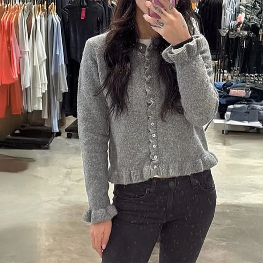 Casual Solid Color Button Front Long Sleeve Knit Sweater For Women Bella Mia