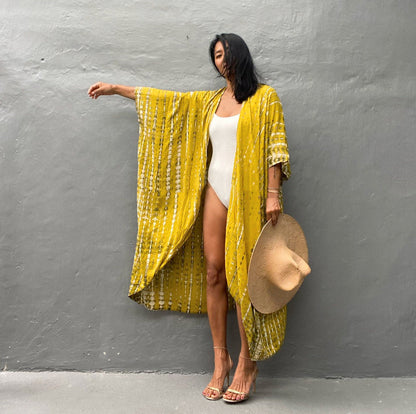 Rayon Tie-Dyed Floral Cardigan Holiday Casual Beach Bikini Cover with Straps 17 Colors