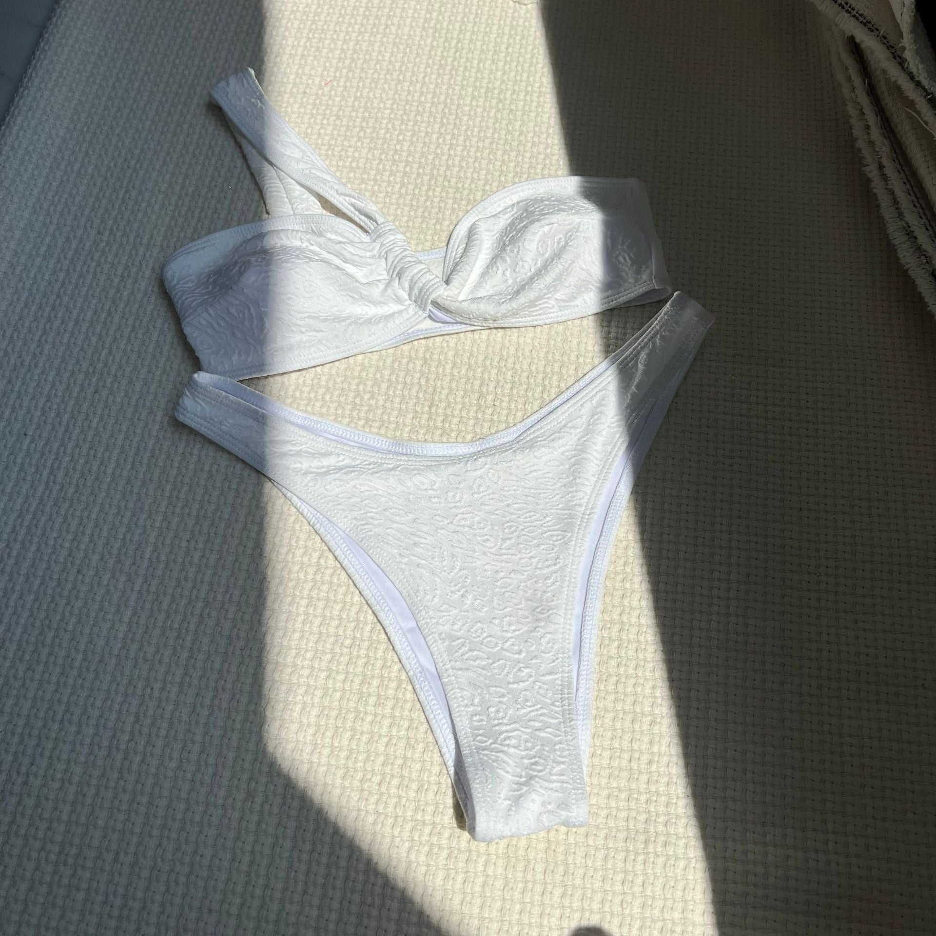 Sexy One Shoulder Tube Top Embossed Fabric Split Swimwear Swimsuit Bikini Bikini Bella Mia