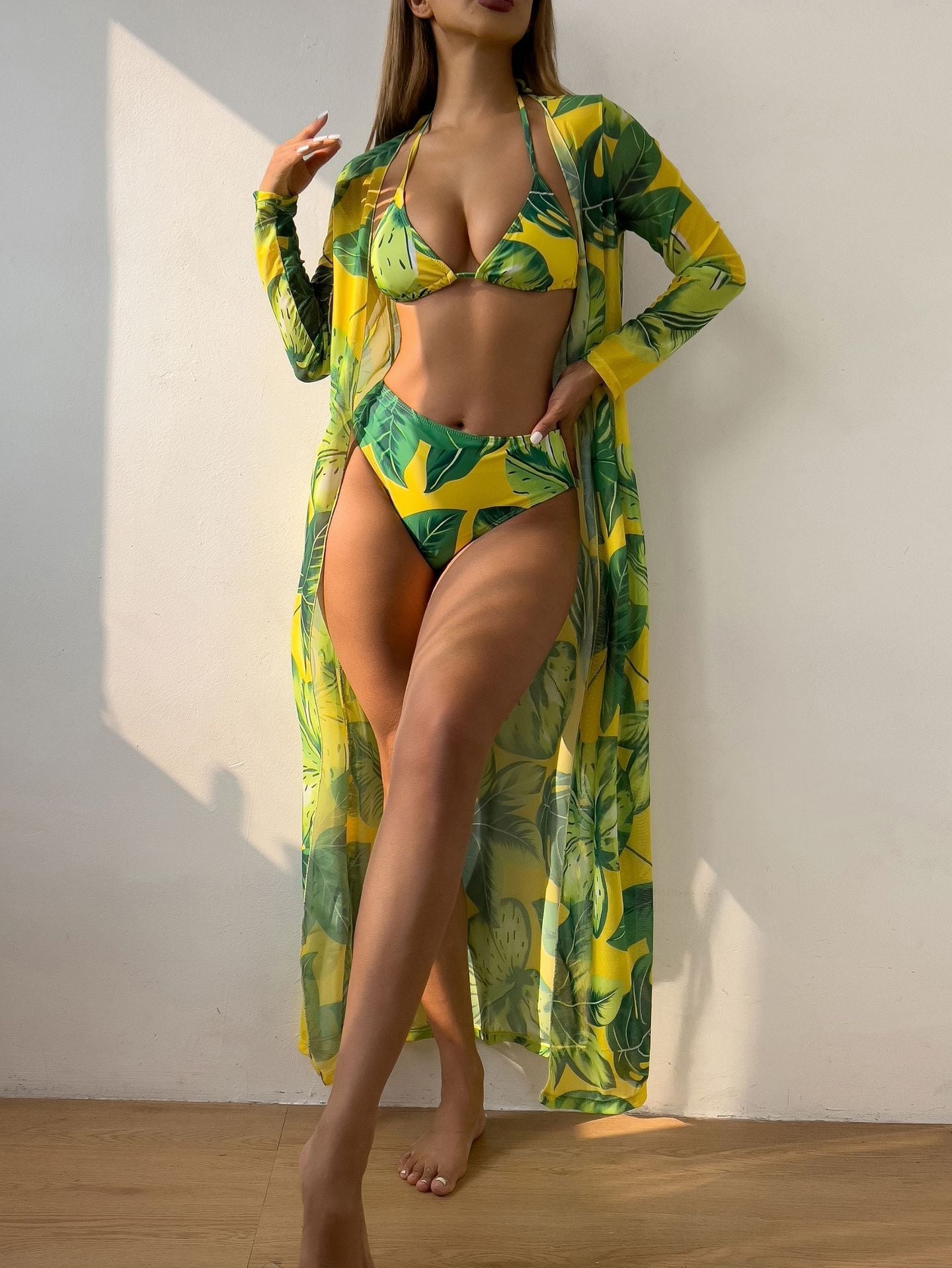 Printed Three Piece Set Mesh Shawl Bikini Swimsuit Swimwear Bella Mia