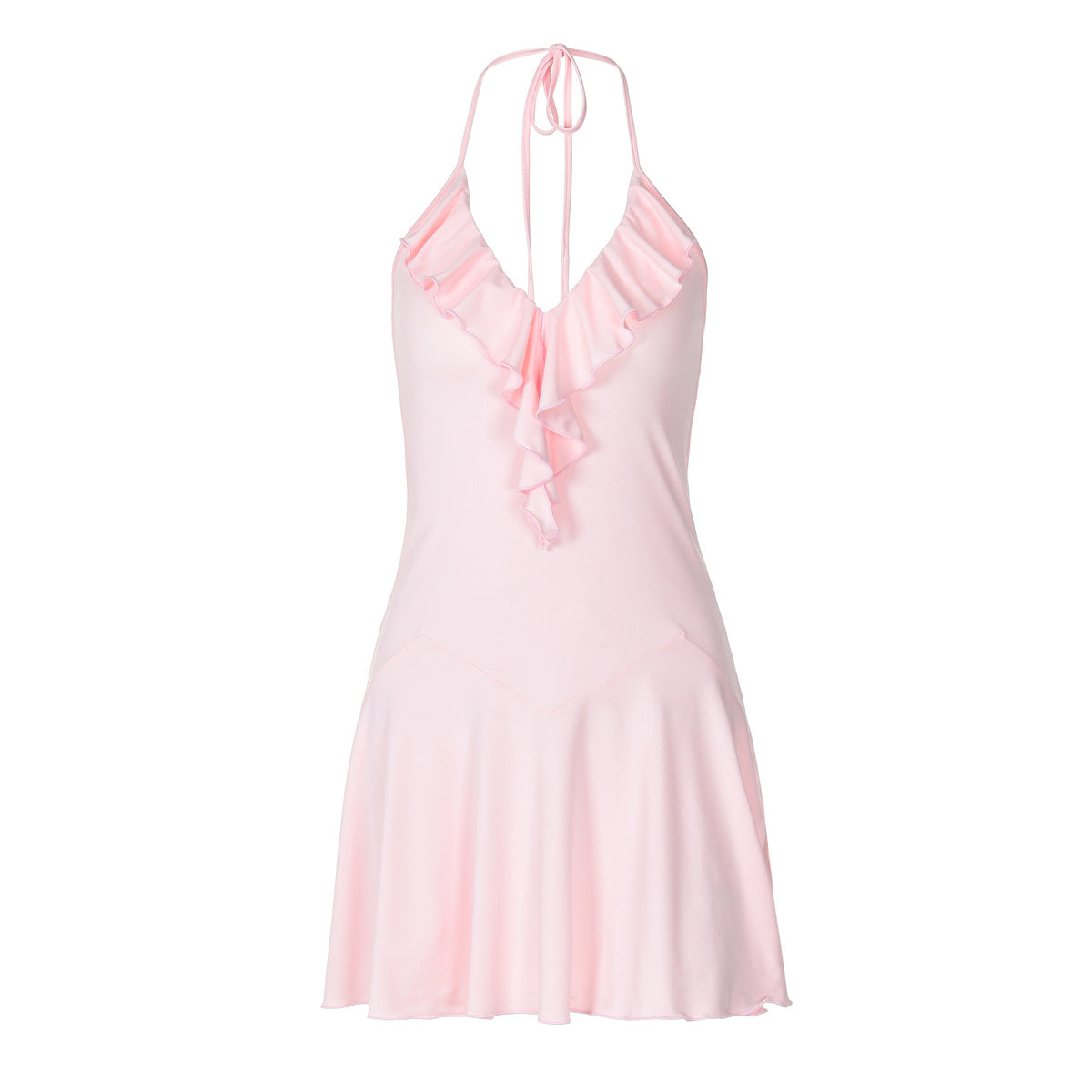 Summer Ruffled V neck Sexy Lace Backless Sheath Dress Women Bella Mia