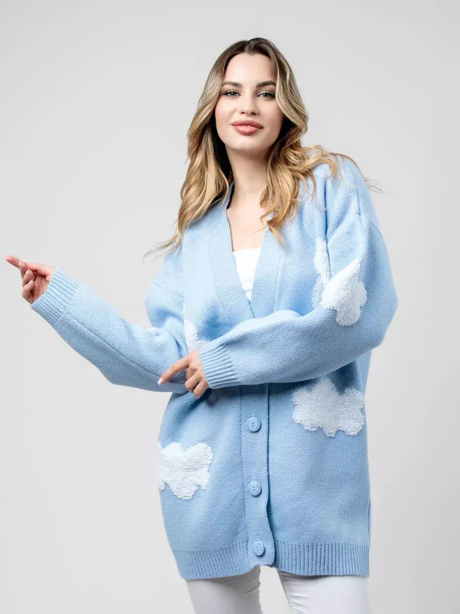 Women Turtleneck Cloud Cute Sweater Cardigan Knit Casual Daily Autumn Winter Women Coat Top Bella Mia