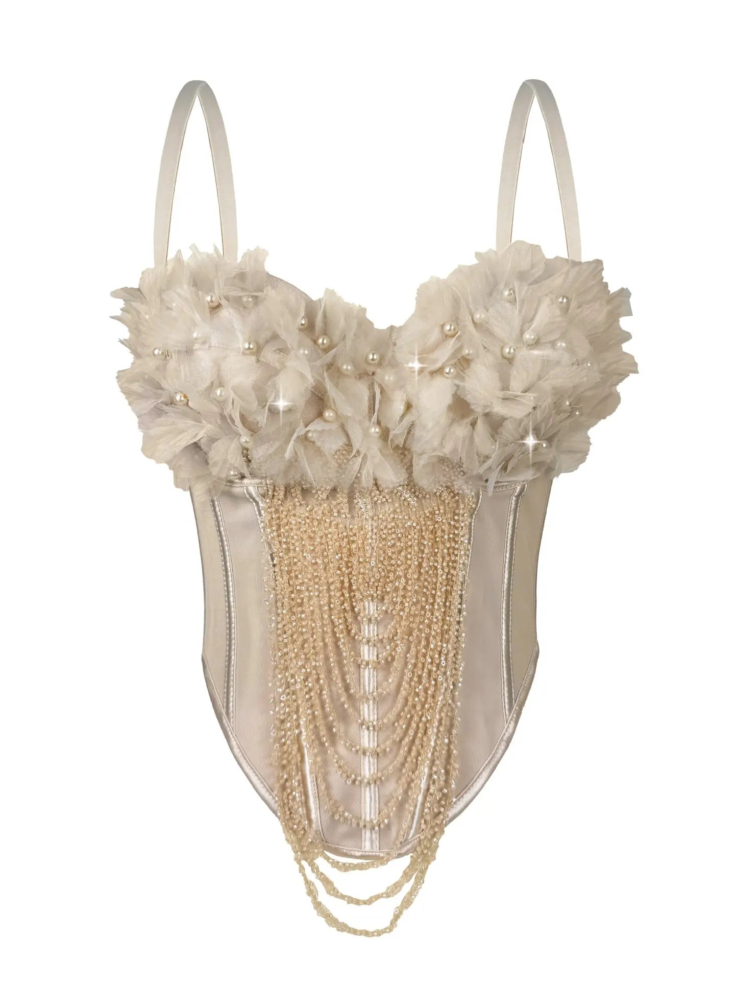 Pink Floral Tassel Corset Top With Beaded Bodice Backless Crop Bella Mia