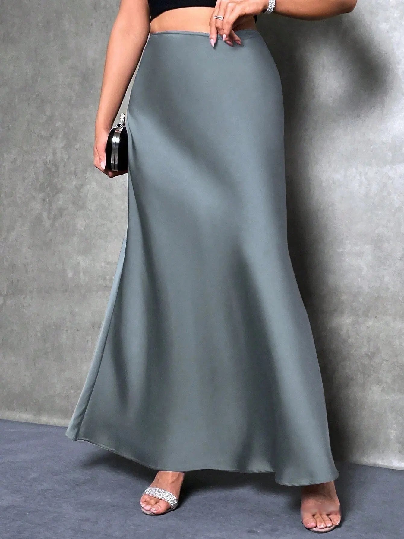 Satin A Line Maxi Skirt For Women Slim Zipper Solid Pattern Seasonless Bella Mia