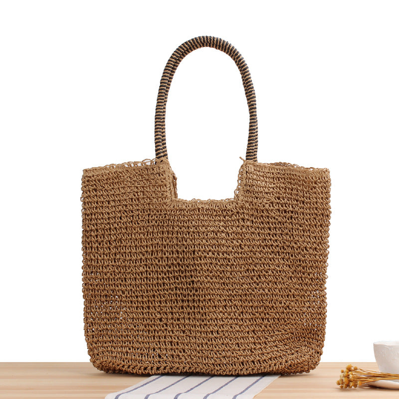 Solid Color Handmade Woven Bag Mori Simple One-Shoulder Straw Bag Summer Beach Bag Bella Mia