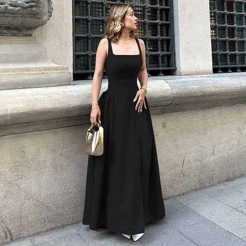 Women Clothing Summer Sexy Backless Zipper Slim Fit Waist Shoulder Strap Dress Bella Mia