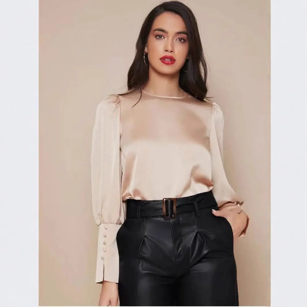 Long Sleeved Satin Shirt Women Spring Autumn Lantern Sleeve Satin Shirt Top Bella Mia