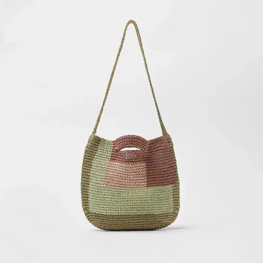 Crossbody Straw Bag For Women Color Matching Woven Shopping Bag Portable Bella Mia