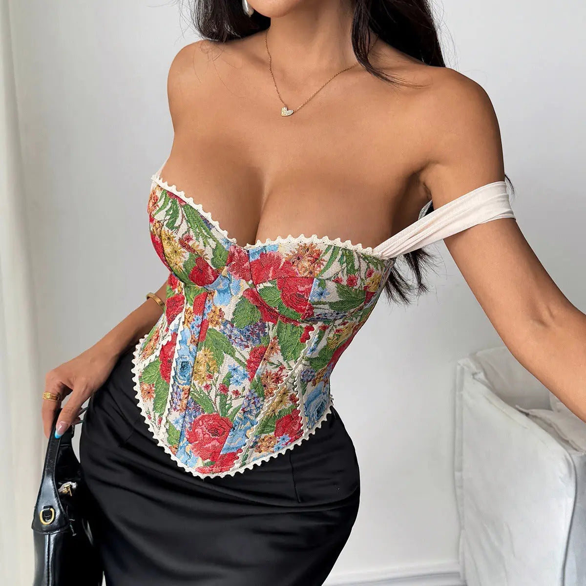 Women Niche Retro French Jacquard Court Corset Boning Corset Chest Cotton Vest Bella Mia