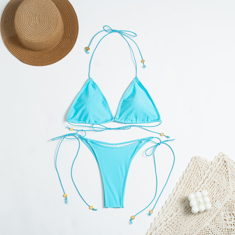 Solid Color Nylon Bikini Set Lace up Split Swimsuit Women Multicolor Bella Mia