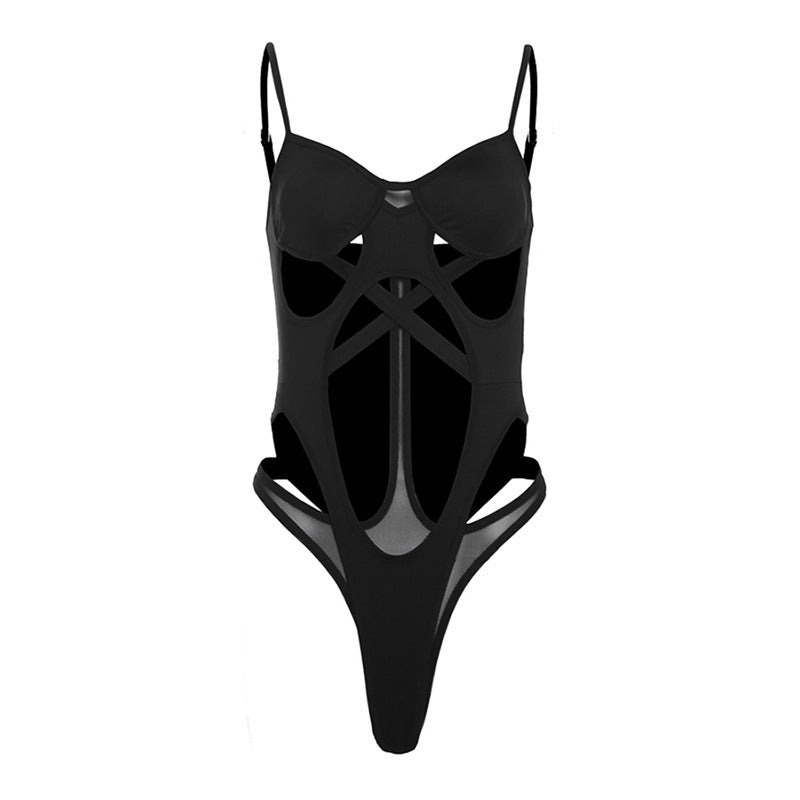 Winter Women Clothing Solid Color Sexy Sling Tight Fitting Cinched Hollow Out Cutout out Stitching Jumpsuit Women Bella Mia