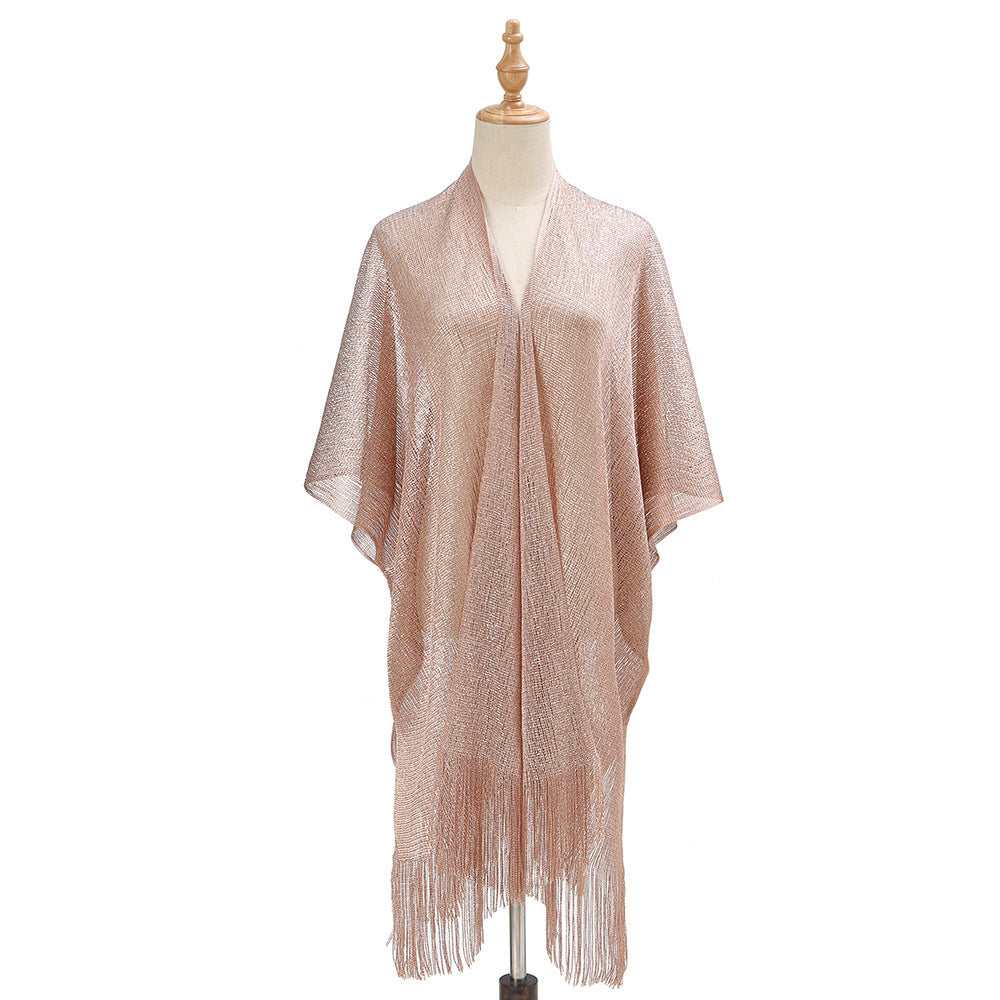 Beach Solid Color Sun Proof Tassel Knitting Beach Cover Up Sweater Shawl Cardigan Bella Mia