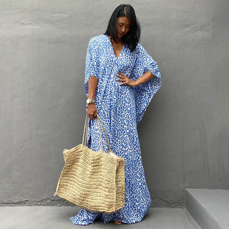 Leopard Print Long Cardigan Loose Beach Sun Protection Coat Beach Cover Up Swimsuit Outwear Women Bella Mia