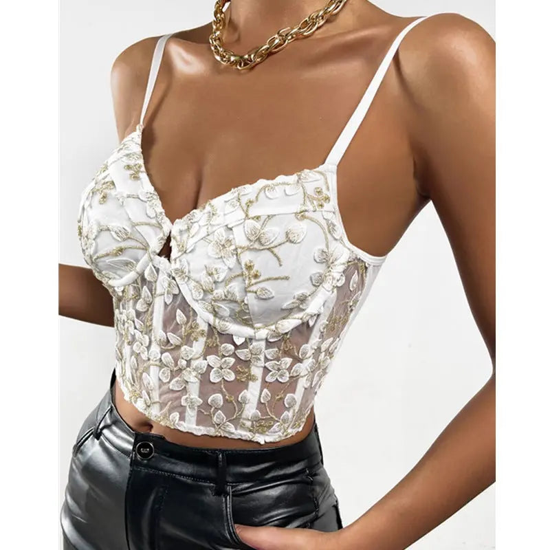 Embroidery Floral Waist Sexy Mesh See through Small Vest Female Boning Corset Boning Corset Corset Bella Mia