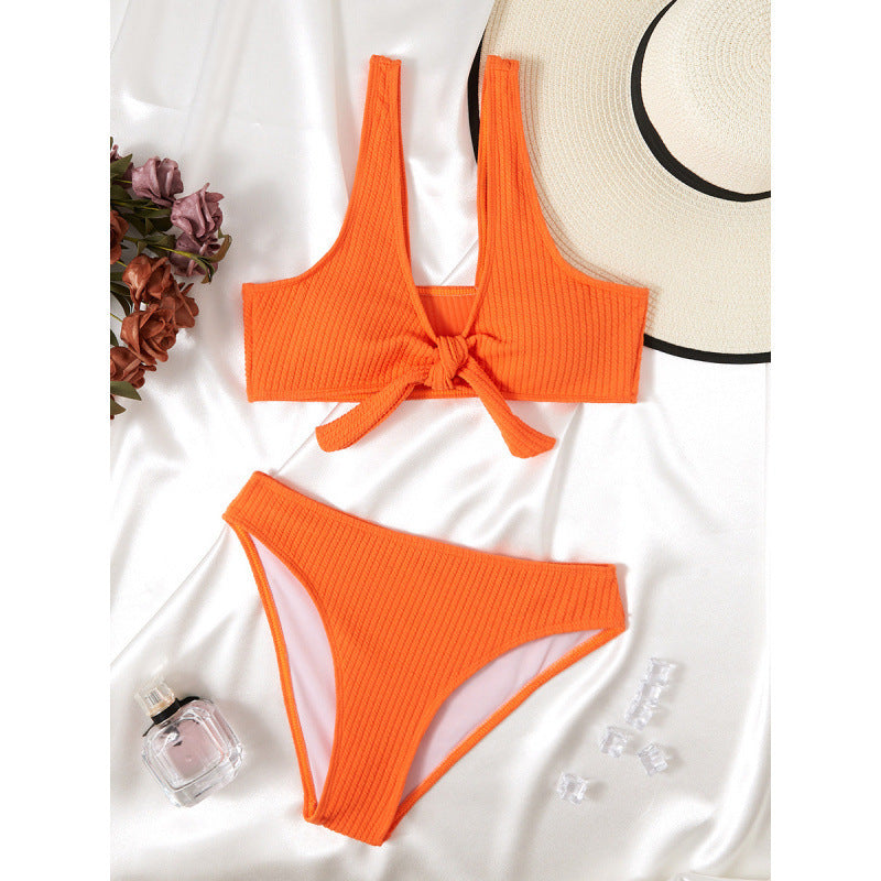 Swimsuit Women Split Sunken Stripe Solid Color Hollow Out Cutout Bikini Sexy Swimsuit Bella Mia