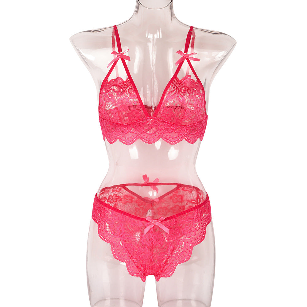 Sexy Two Piece Set Autumn Lace Splicing Tape Bow Sexy Lingerie Set Bella Mia