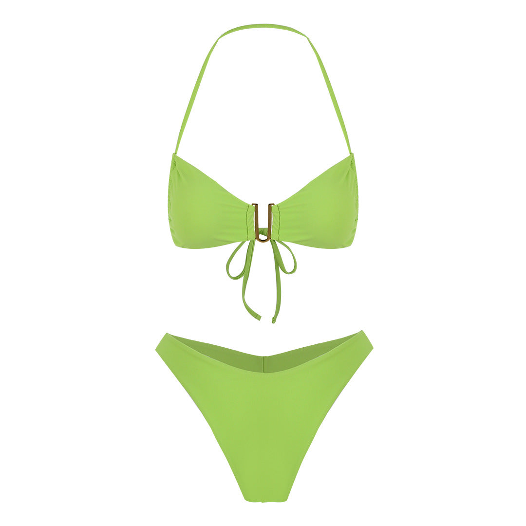 Fresh Solid Color High Slit Low Waist Bikini Sexy Split Swimsuit Women Bikini Bella Mia