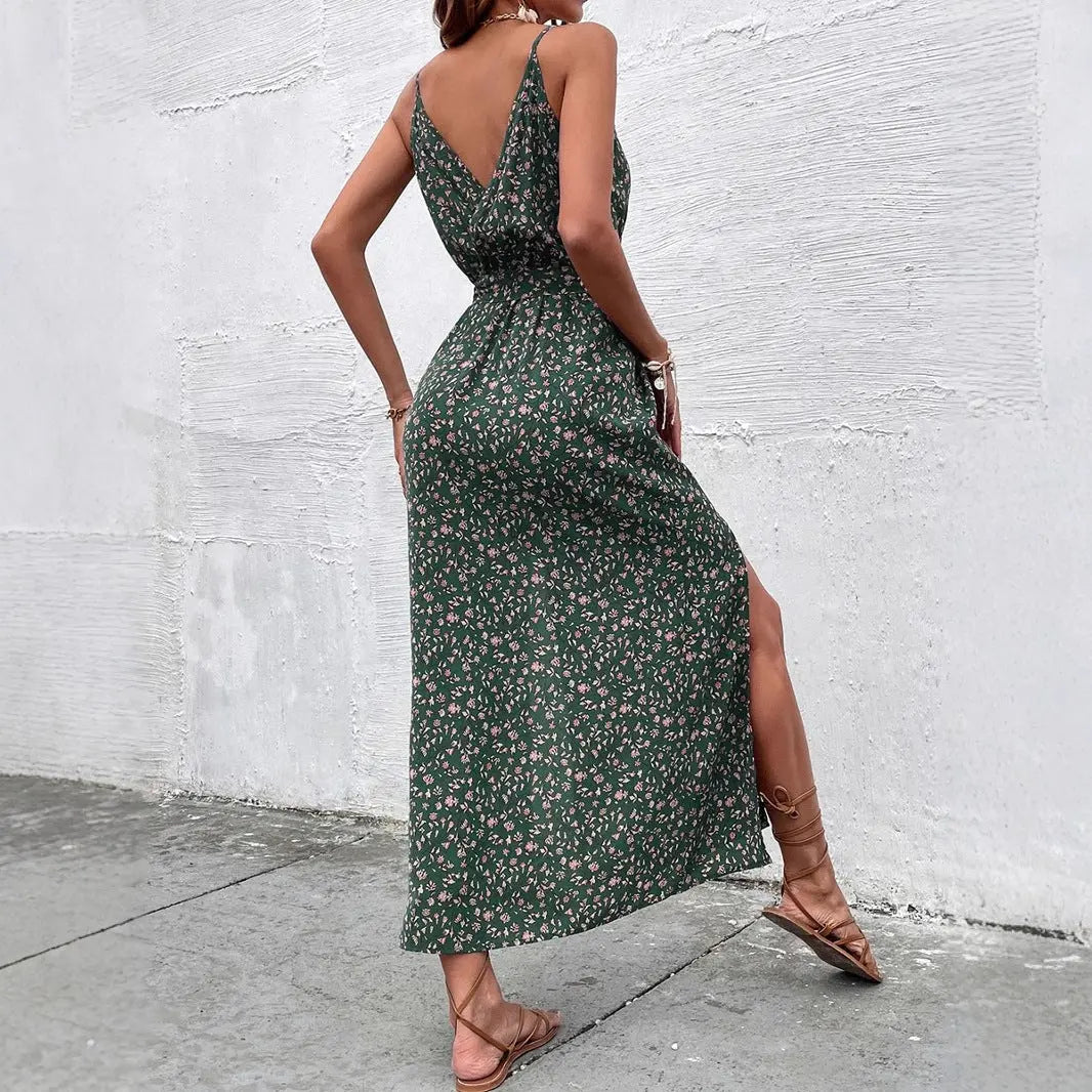 Women Clothes Summer Bohemian Strap Dress Printed Long Slit Maxi Dress Bella Mia