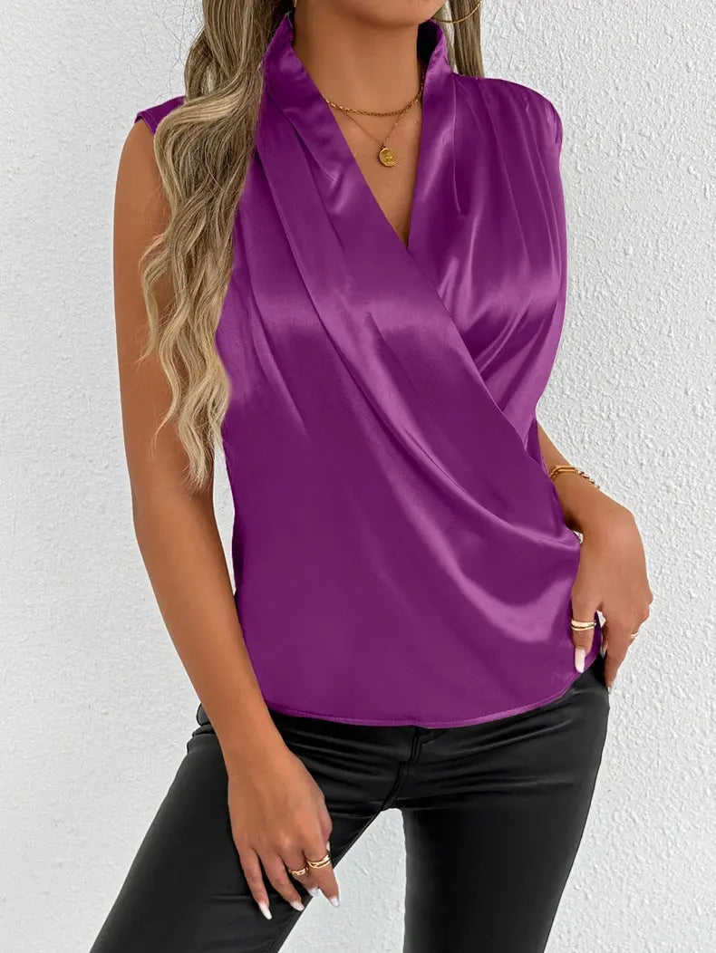 Women Clothing Summer Satin Shirt Women Light Luxury Satin Artificial Silk Shirt Sexy Top Bella Mia