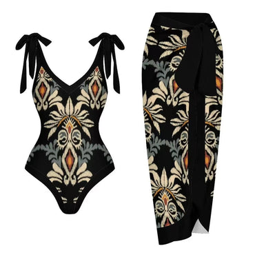 Two Piece Set One Piece Gauze Skirt Swimsuit Multi Color Printing Conservative Sunscreen Swimsuit