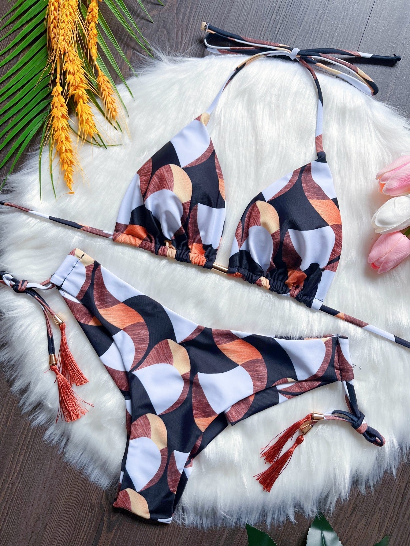 Printed Split Bikini Swimsuit Sexy Braid Rope Triangle Women Swimsuit Swimming Set Bella Mia