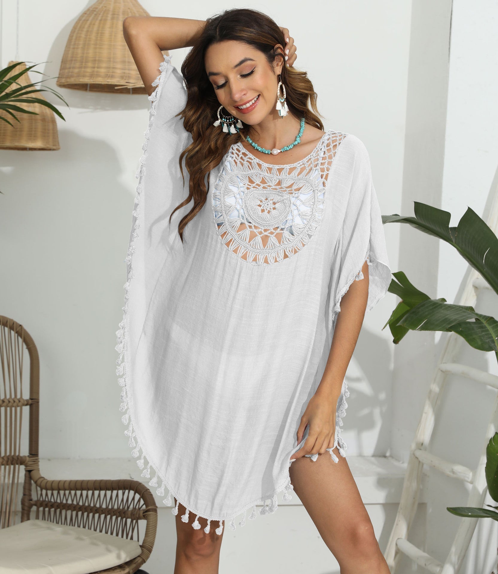 Women Ruffled Dress Women Clothing Hand Crocheting Stitching Tassel Beach Beach Cover Up Bella Mia
