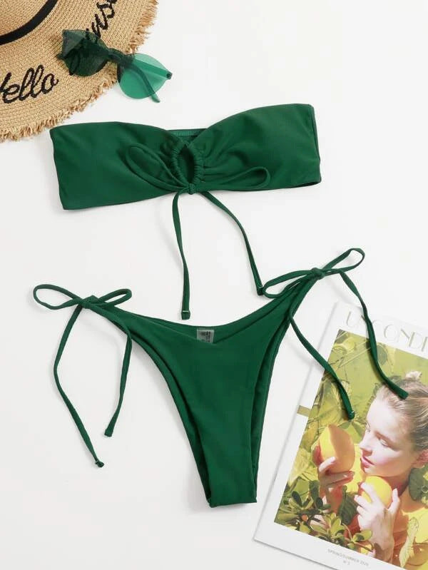 Women Seperated Swimwear Low Waist Basic Strapless Solid Color Tube Top Sexy Bikini Bella Mia