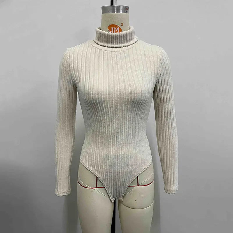 Women Wear Source Knitted Long Sleeve Turtleneck Slim Fit Jumpsuit Bodysuit Bella Mia