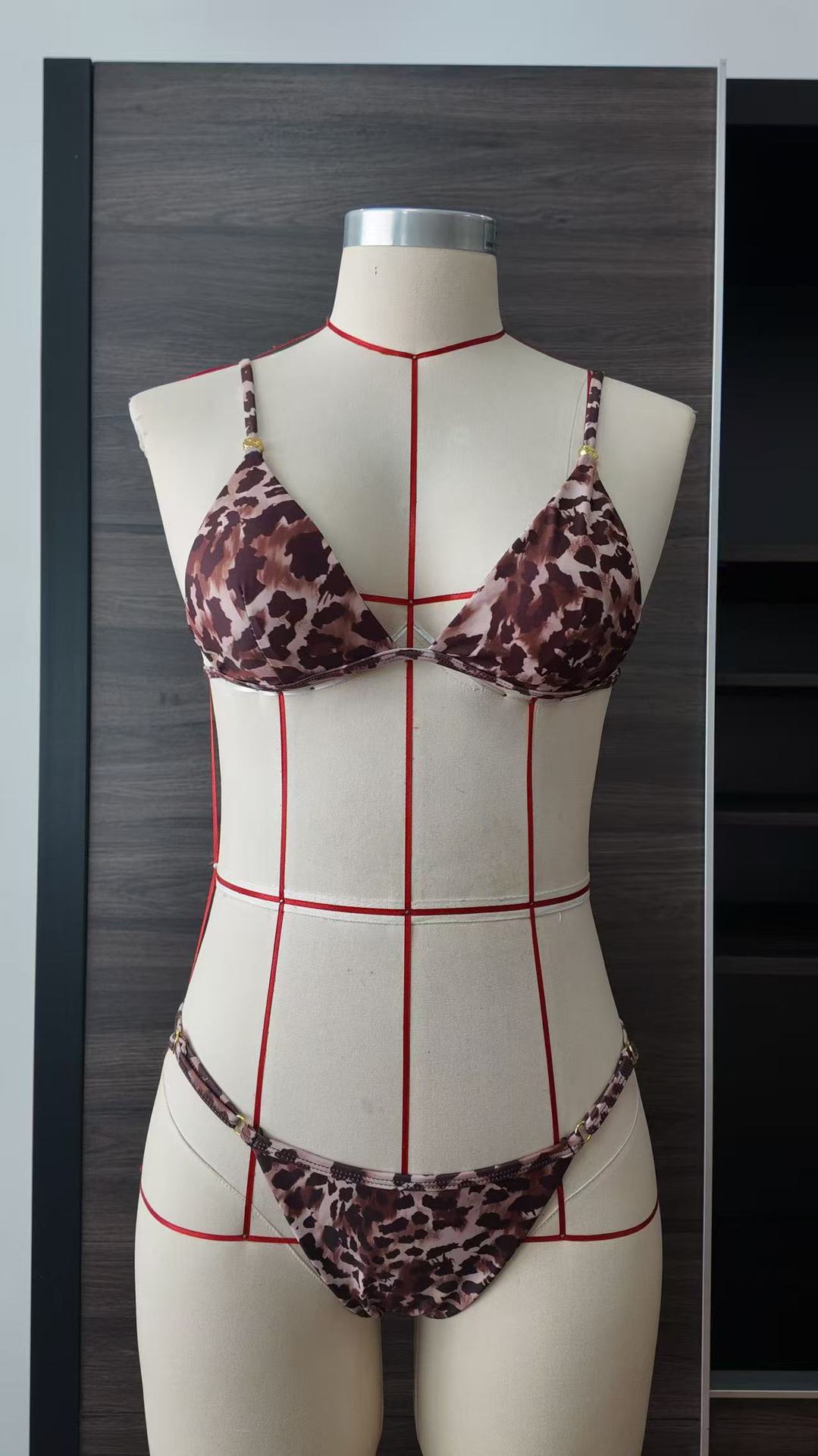 Leopard Print Printed Lace up Bikini Backless Low Waist Sleeveless Split Swimsuit Women