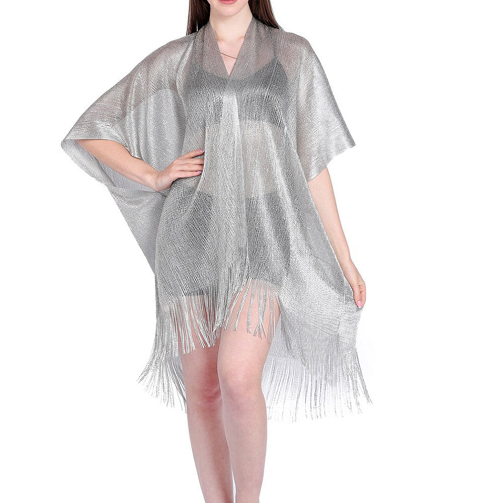 Mesh Gold Silver Silk Beach Cover-up See-through Vacation Sun Protection Cardigan Bikini Outer Overclothes Shirt Bella Mia