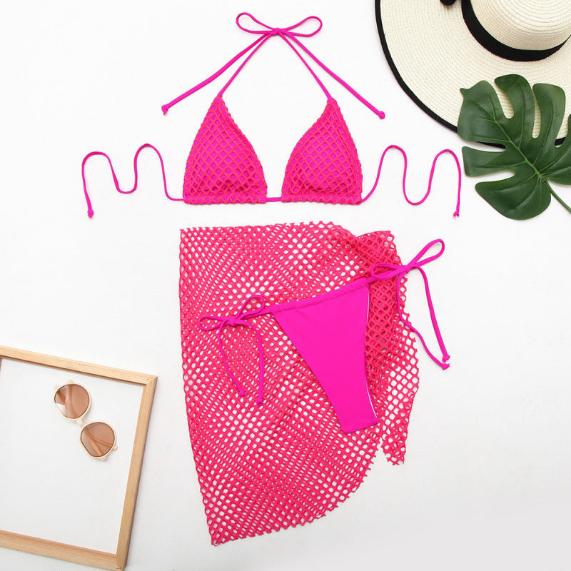 Swimsuit Women Solid Color Split Mesh Swimsuit Three Piece Sets Bikini Swimsuit Bella Mia