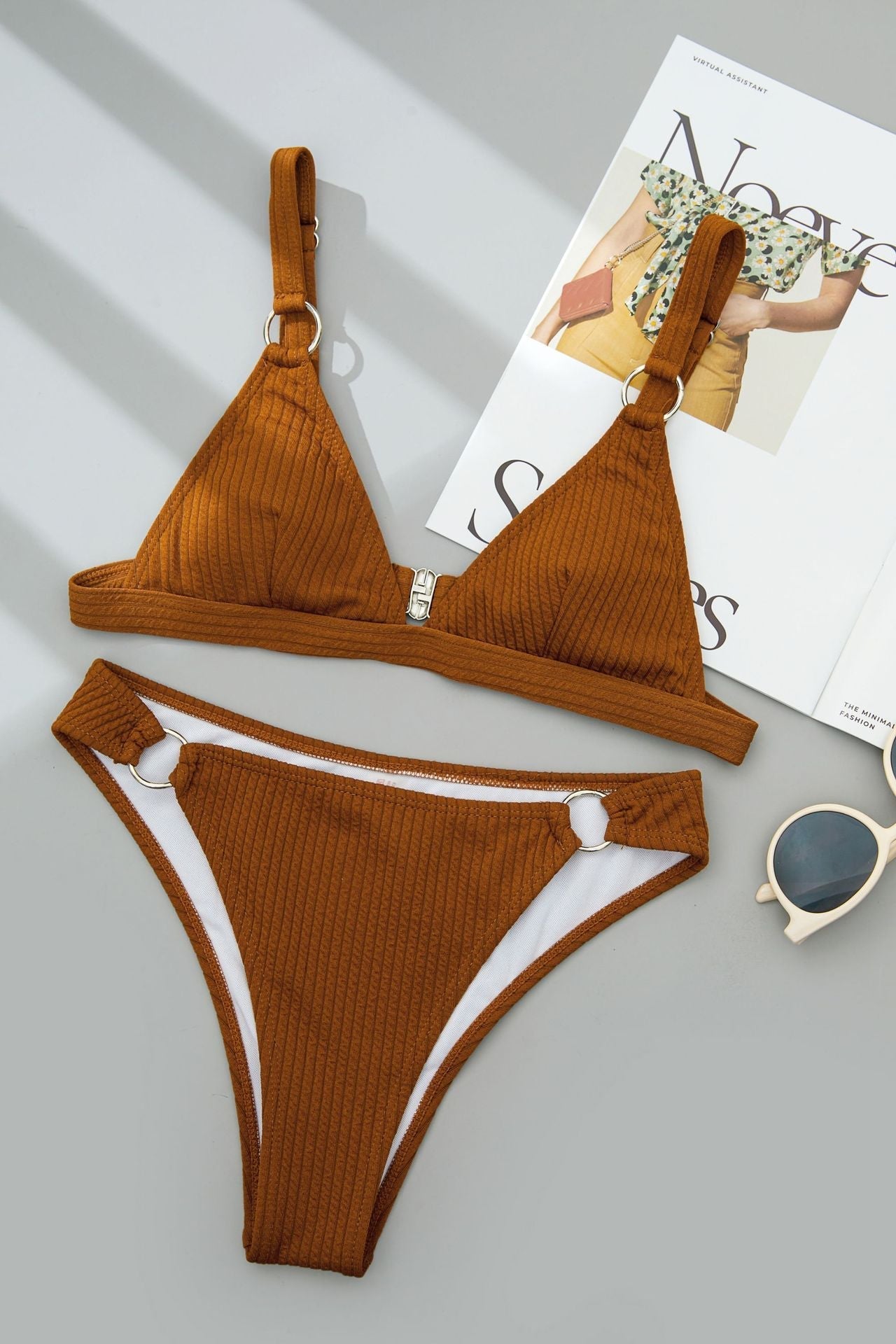Women Swimwear Solid Color Sexy Bikini Triangle Strap Backless Split Swimsuit Bella Mia