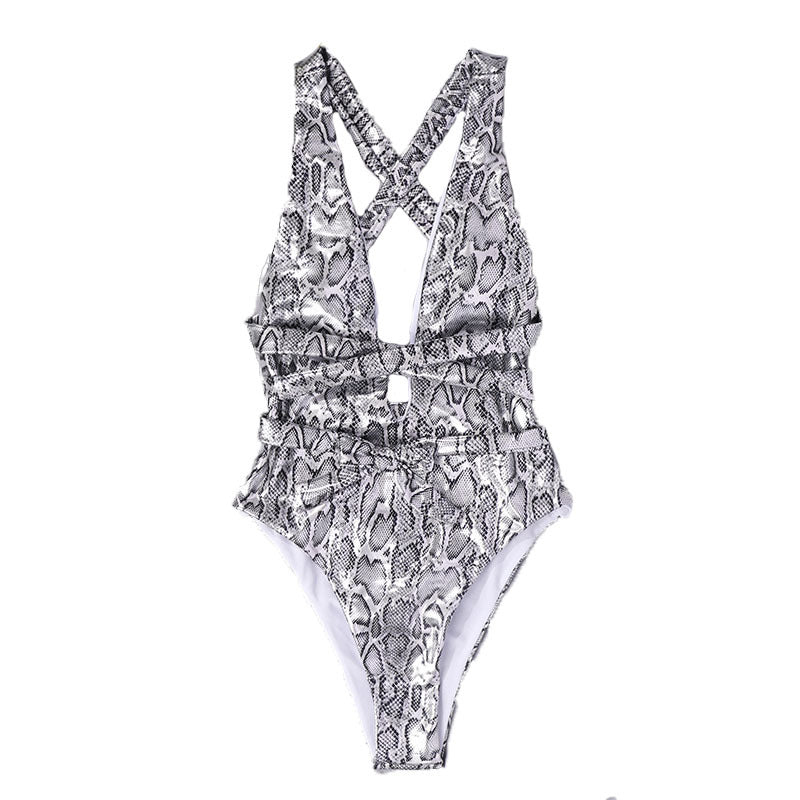 Bikini One-Piece Swimsuit Printed Serpentine Backless Tight Bikini Bella Mia