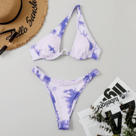 Sexy Women Seperated Swimwear Solid Color One Shoulder Underwire Bikini Bella Mia