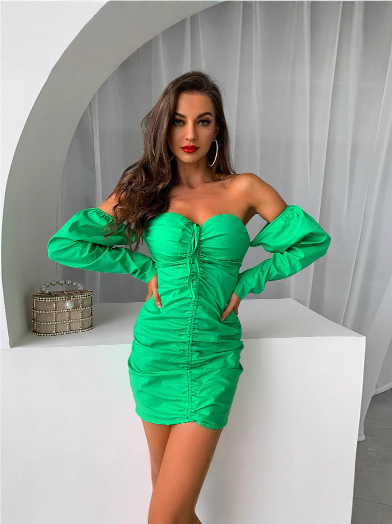 Best Seller in Pleated Backless Dress Sexy Solid Color Long Sleeve Dress Cardigan Women Bella Mia