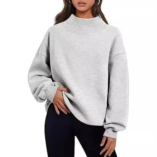 Women Fleece Shirt Thick Half Turtleneck Loose Casual Sweatshirt Autumn Winter Bella Mia