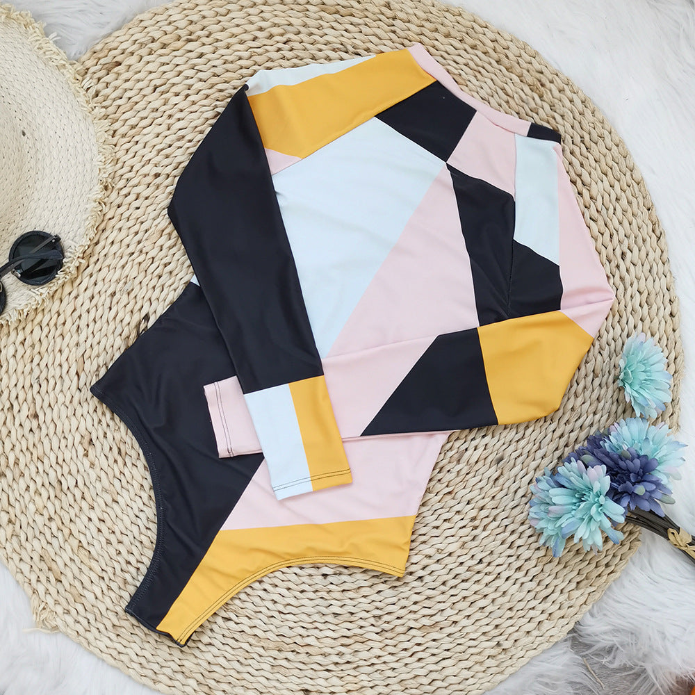 Long Sleeve One Piece Swimsuit Women Surfing Suit Integrated Multi Color Mosaic Zipper Bella Mia