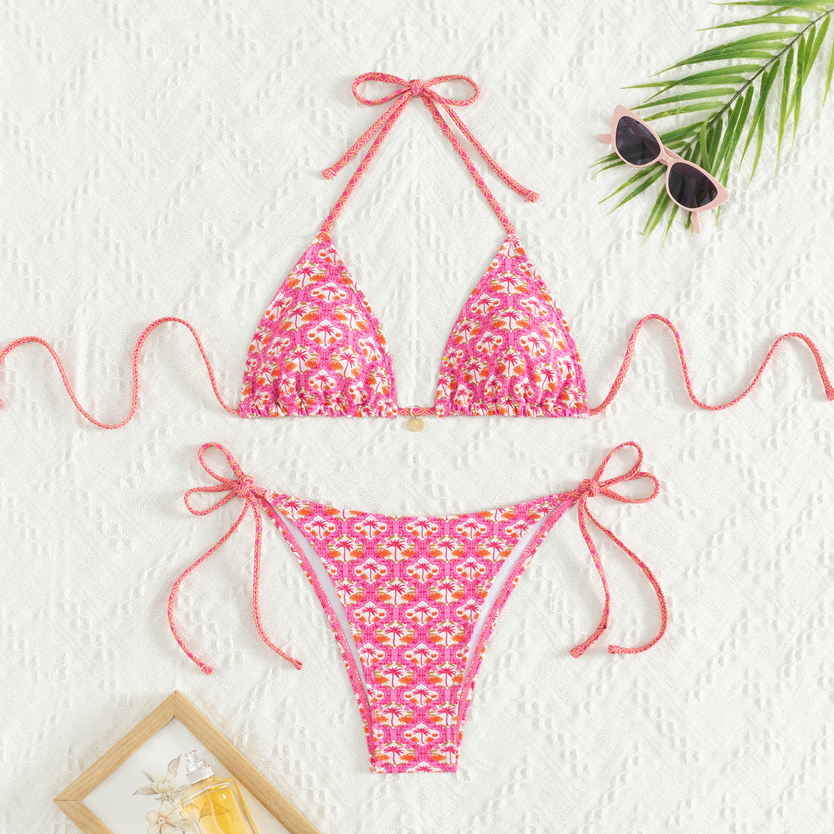 Bikini Printing Triangle Cup Lace Up Sexy Bikini Swimsuit Swimwear Women Bella Mia