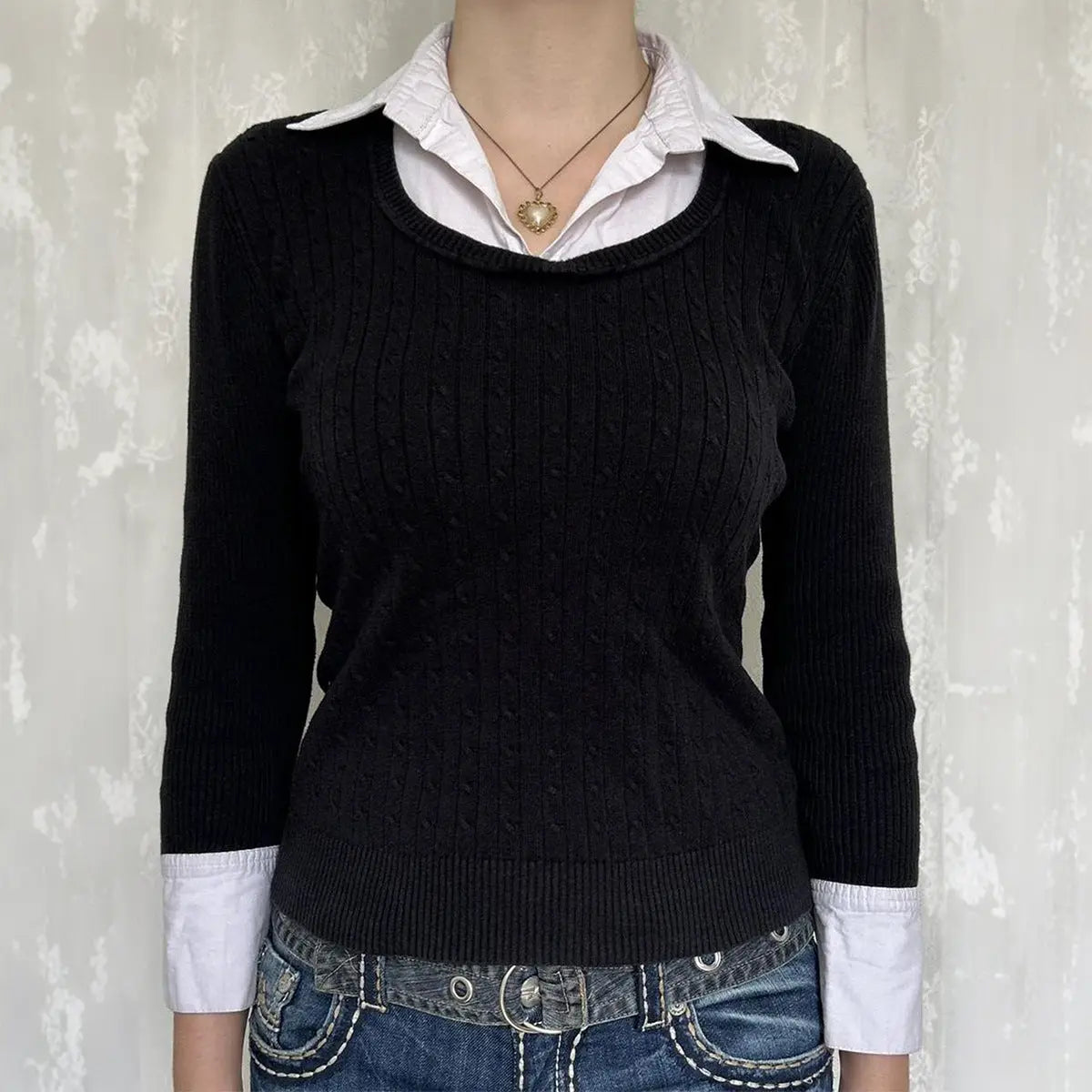 Sexy Faux Two Piece Long Sleeved Sweater Woolen Women Clothing Autumn Bella Mia