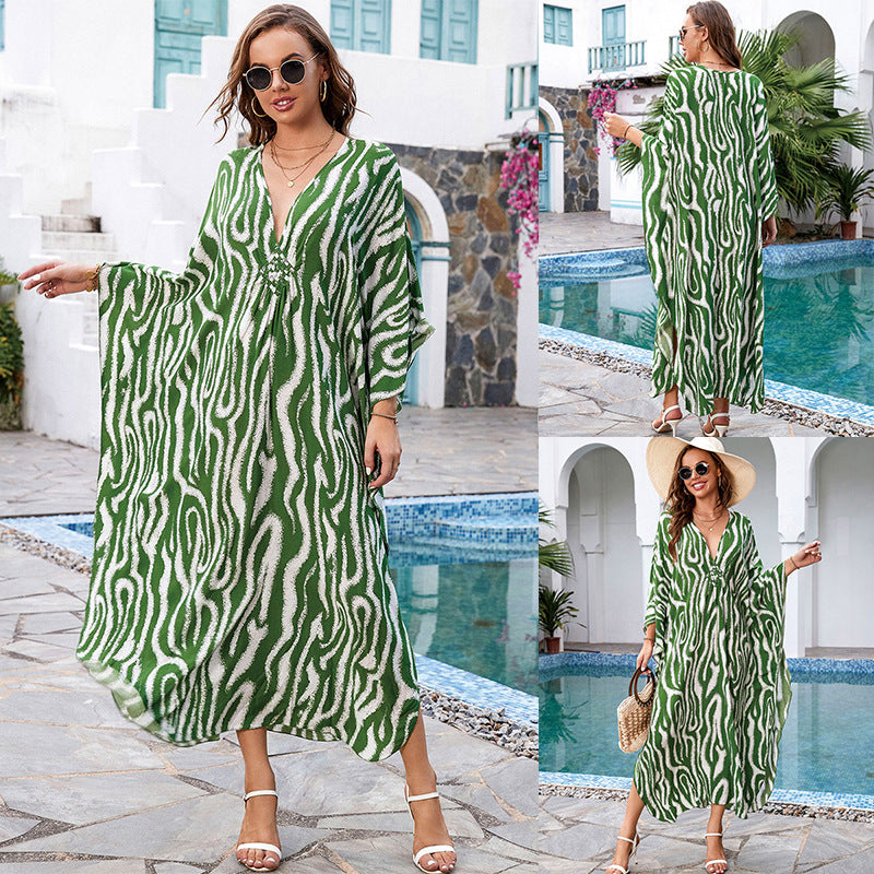 Printed Loose Robe Vacation Maxi Dress Women Beach Jacket Beach Cover Up Bella Mia