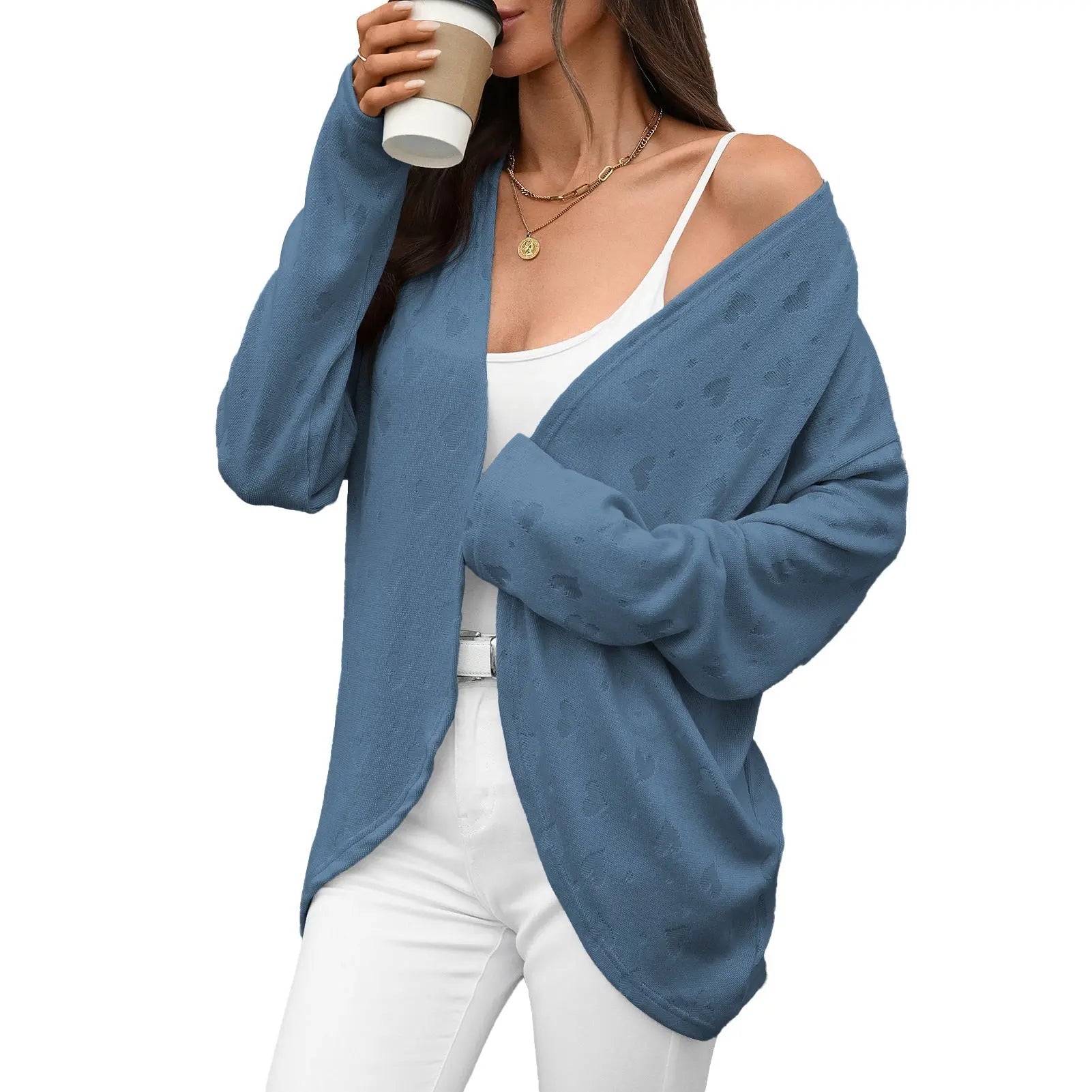 Autumn Winter Solid Color Long Sleeve Cardigan Knitted Jacquard Coat Office Cardigan Bella Mia